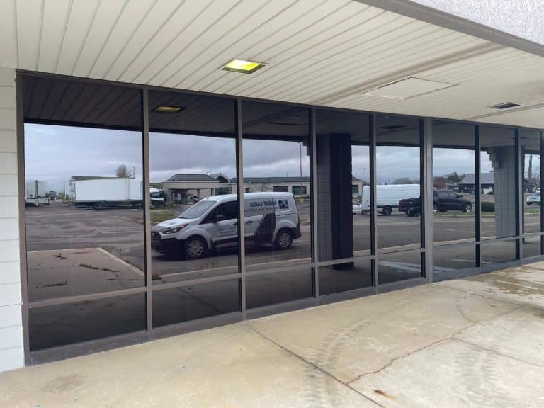 full building front of windows with window film
