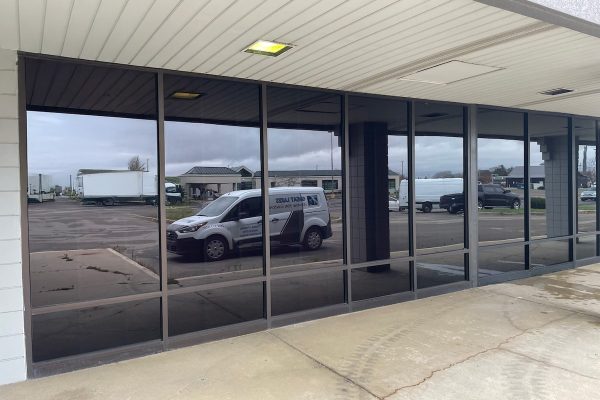 full building front of windows with window film